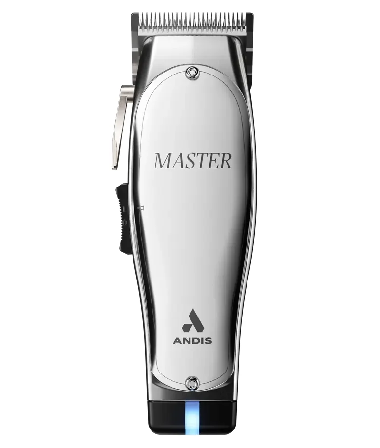 Silver Andis Master Cordless 12660 professional clipper with adjustable carbon-steel blade